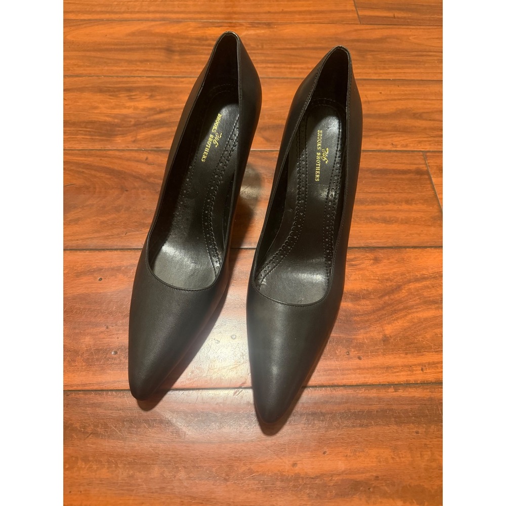Brooks Brothers 346 Womens Black Leather Pointed Toe Stiletto Pumps Size 9